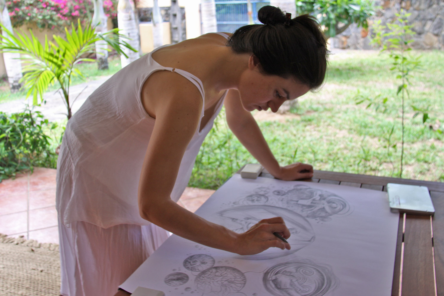 Sabina Nore working on Rise II, December 2014, Mauritius