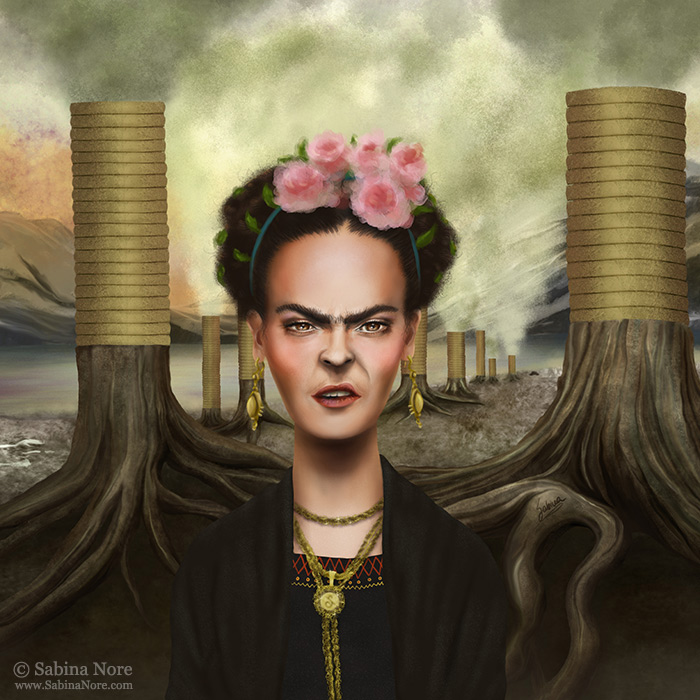 Frida Kahlo in the 21st Century, pop art painting by Sabina Nore